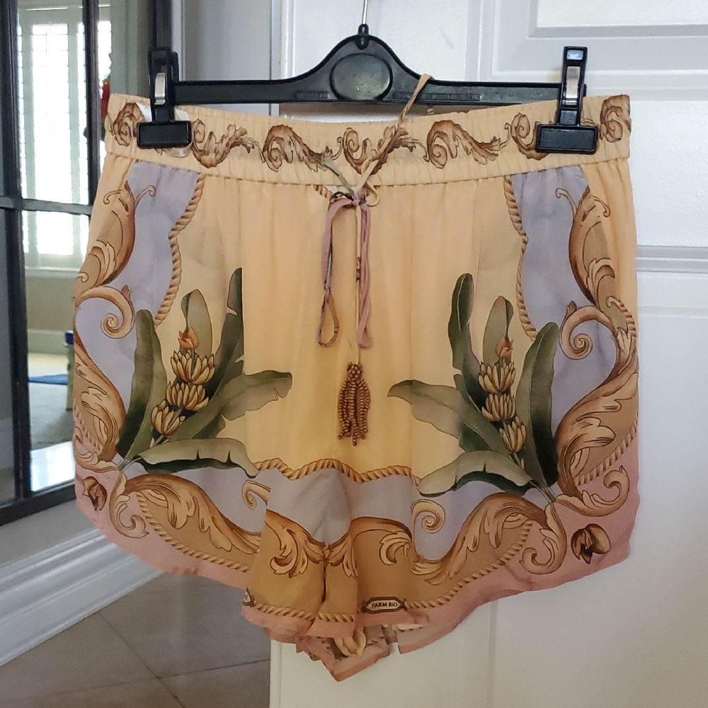 FARM Rio High Waist Floral Shorts - Cream and Tan